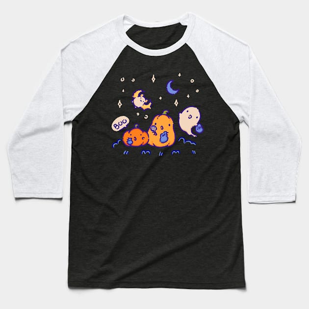 Boo! Trick or treat Baseball T-Shirt by Tinyarts